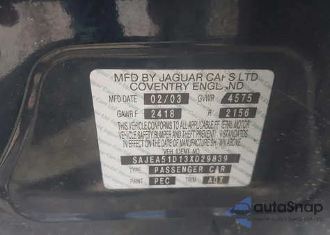 2003 Jaguar X-Type 2.5 from USA, damaged, VIN SAJEA51D13XD29839